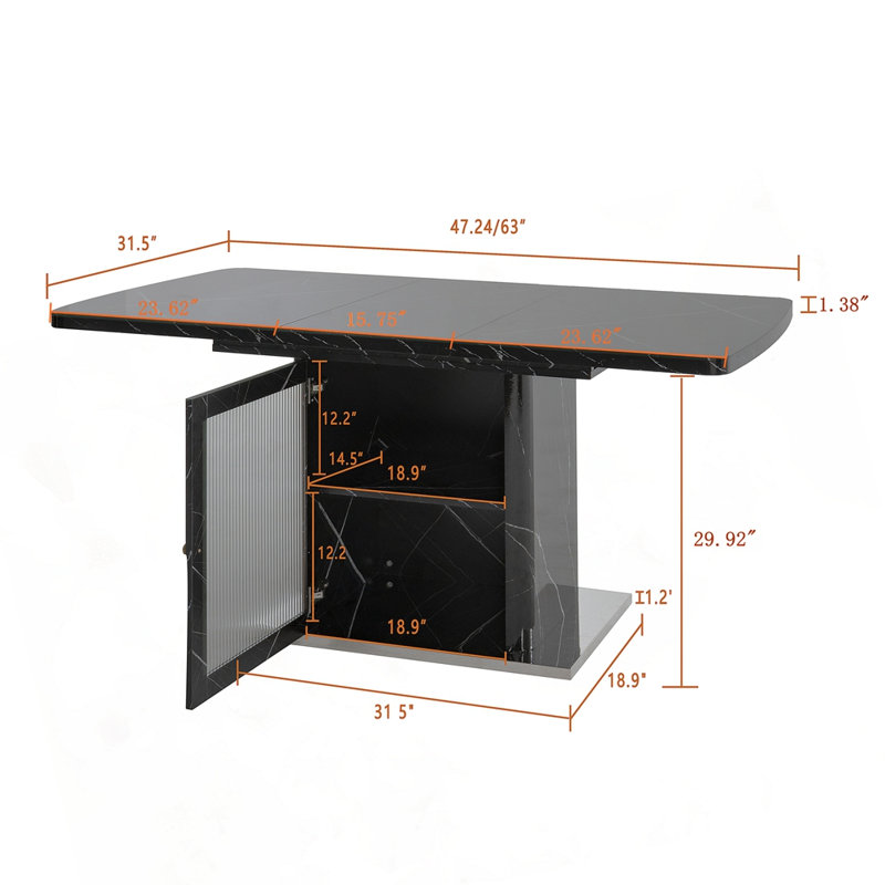 47.24"-63"Modern Rectangle Dining Table, Black
