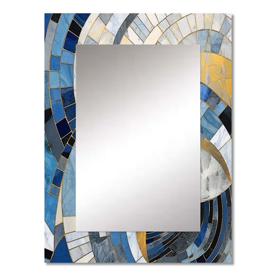 Gold Constructing Blue Realms I - Abstract Shapes Decorative Wall Mirror, Modern Mirror, Printed Metal Art