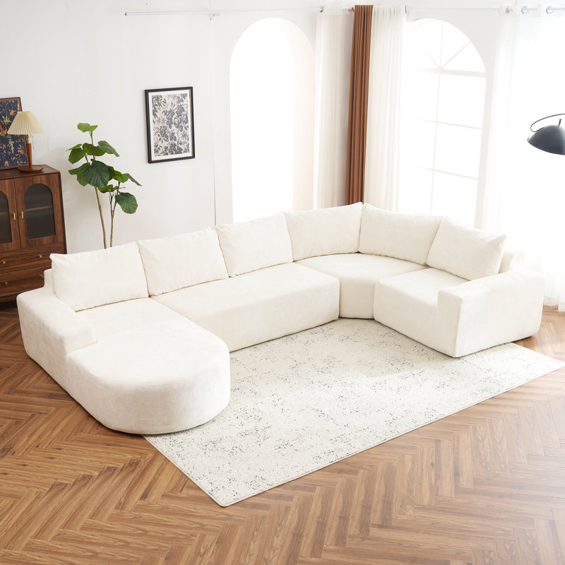 Ensemble de canapé modulaire surdimensionné en U avec siège profond pour salon Roomfitter 141,7 po, brun, Chenille beige