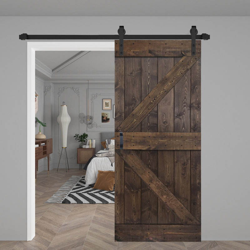 Panneau de bois massif peint avec trousse de quincaillerie d'installation, 36 po x 84 po x 1,5 po, Café Kona