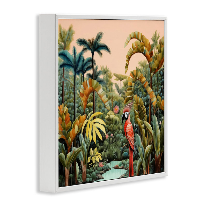 Bb-242 - «Parrot In Tropical Tropical» encadré sur bois par Lazar Studio Print, Giclée encadrée blanc bord de mer