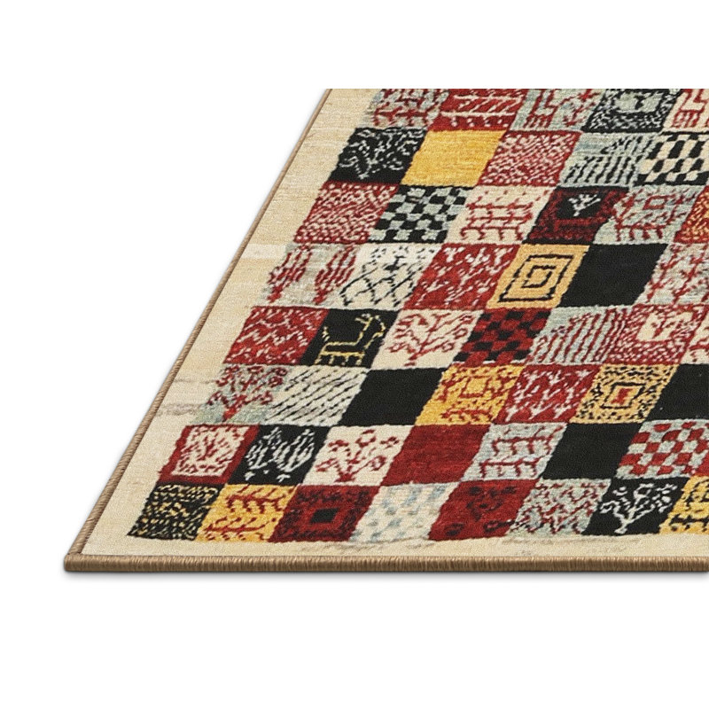 Tapis beige/noir/rouge contemporain, Rectangle 7 pi x 10 pi