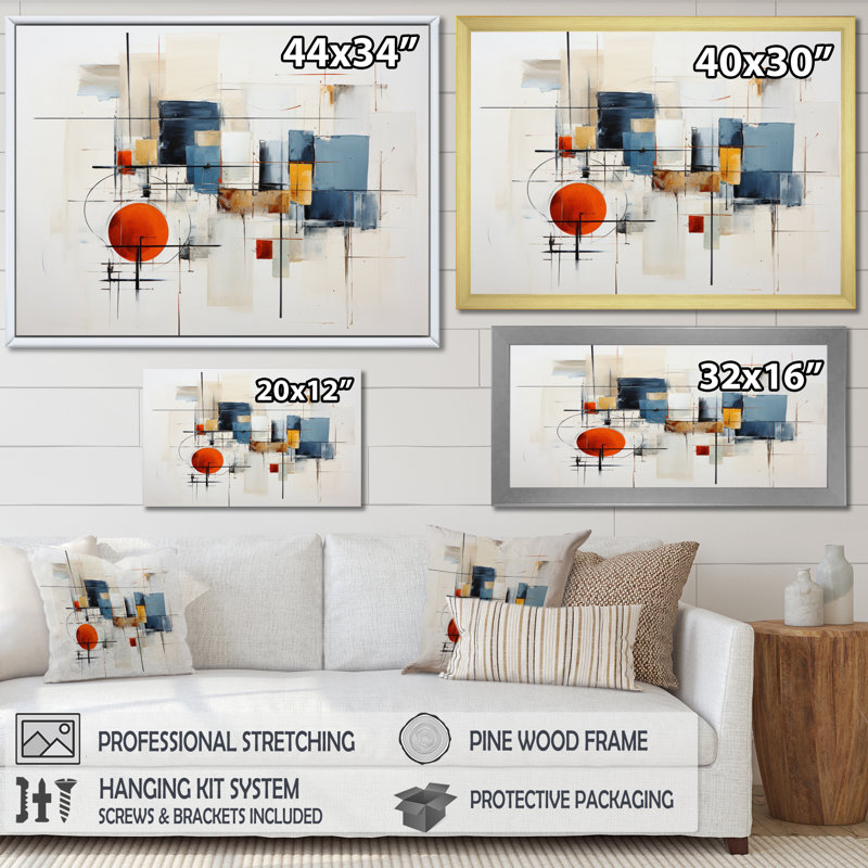 «Jandieter Beige Minimalist Patchwork V», reproduction sur toile, H 34 po x l 44 po x P 1,5 po, Cadre doré à une seule photo