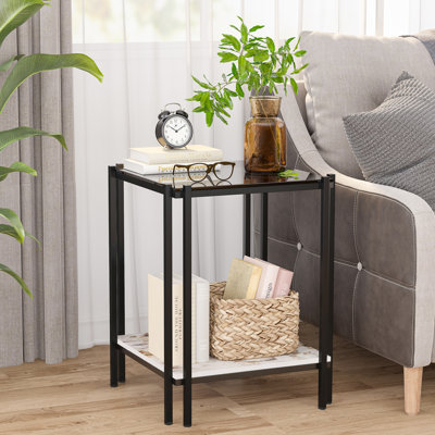 Table de bout en verre avec rangement