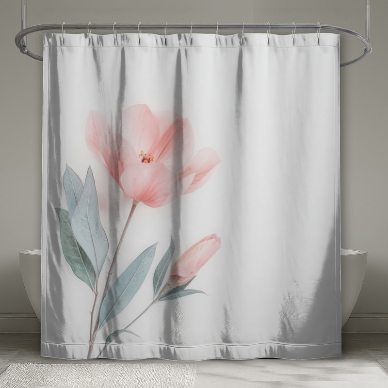 Rideau de douche à fleurs roses avec feuilles extra long, L 70 po x H 93 po