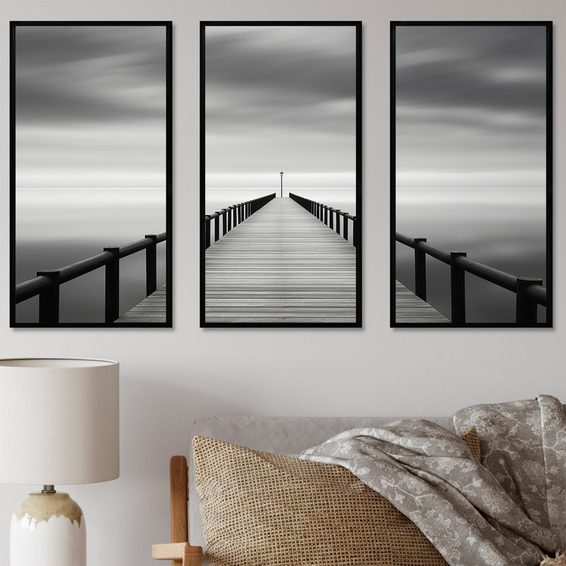Ensemble d'art mural Rashid - Coastal Pier, Cadre flottant noir, H 40 po x l 60 po x P 1 po