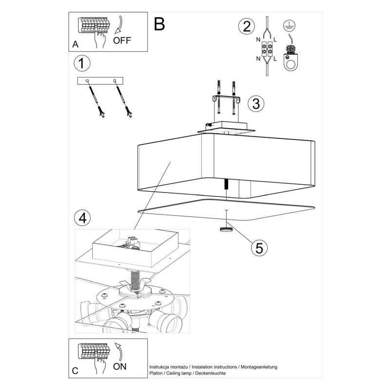 Delince Fabric Flush Mount, 18cm H x 55cm W x 55cm D, White