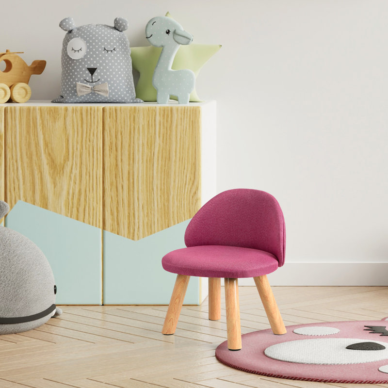 Tabouret en bois rembourré, lin, enfants, Rose