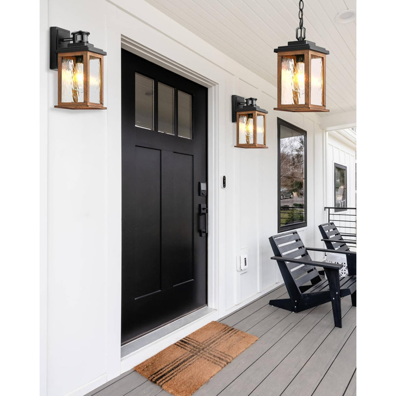 Luminaire suspendu d'extérieur câblé 10 po, Noir/naturel