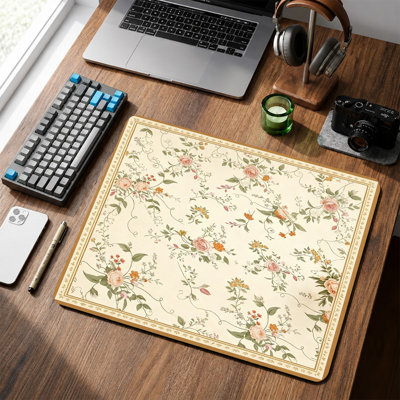  Rubber Mouse Pad, Smooth Microfiber Surface, Non-Slip Base, Rounded Edge Decorative Mouse Mat for Office & Gaming,12×8 Inch ,Pink Vine Rose Pattern