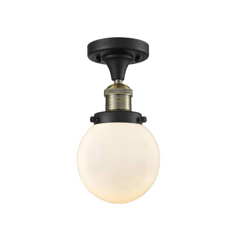 Plafonnier semi-encastré simple sphère 6 po Araujo, Boîtier blanc mat, Ampoule non incluse, Laiton antique noir