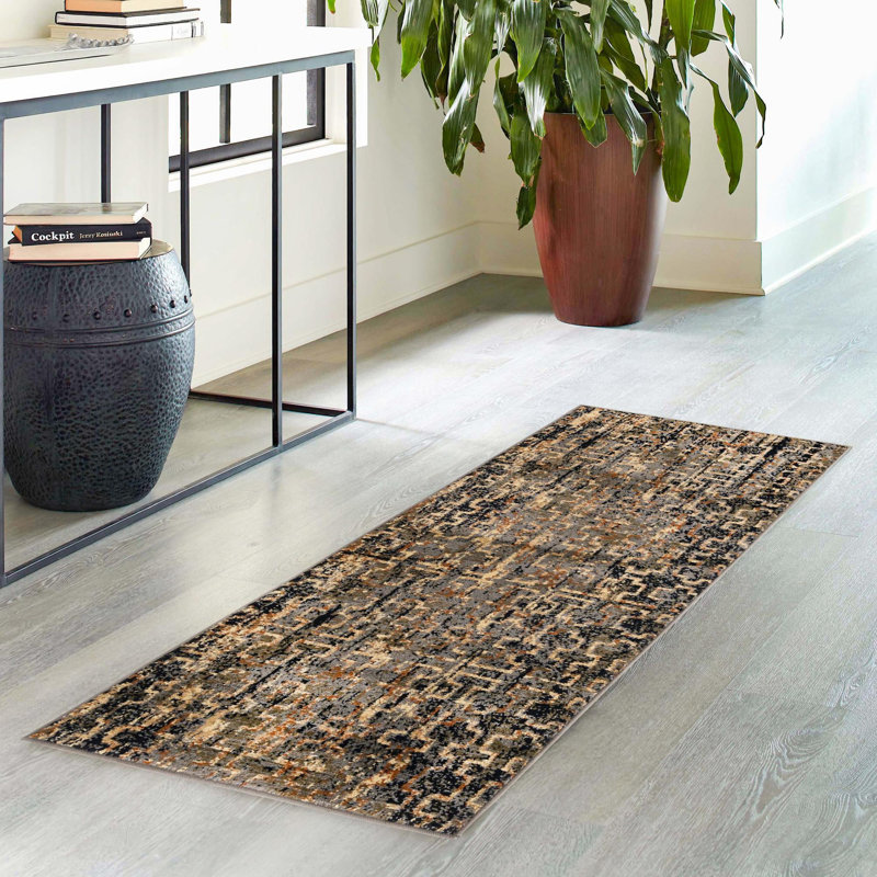 Tapis contemporain de couleur bleue et noire, Tapis de couloir 2 pi 2 po x 9 pi