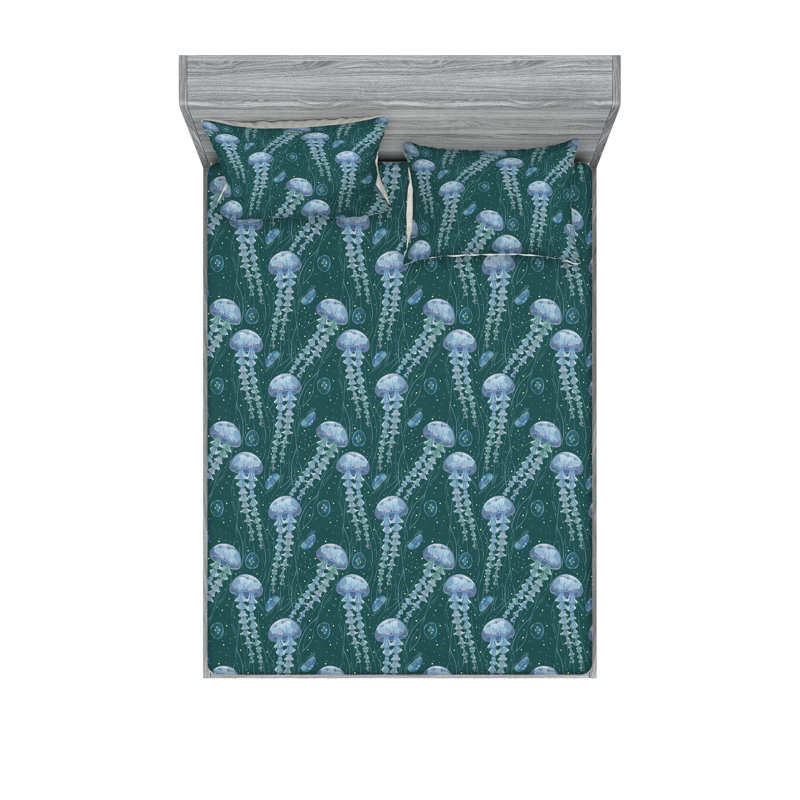 Microfiber Sheet Set, Full Sheet Set with 2 Pillowcases, Blue/White Cloud