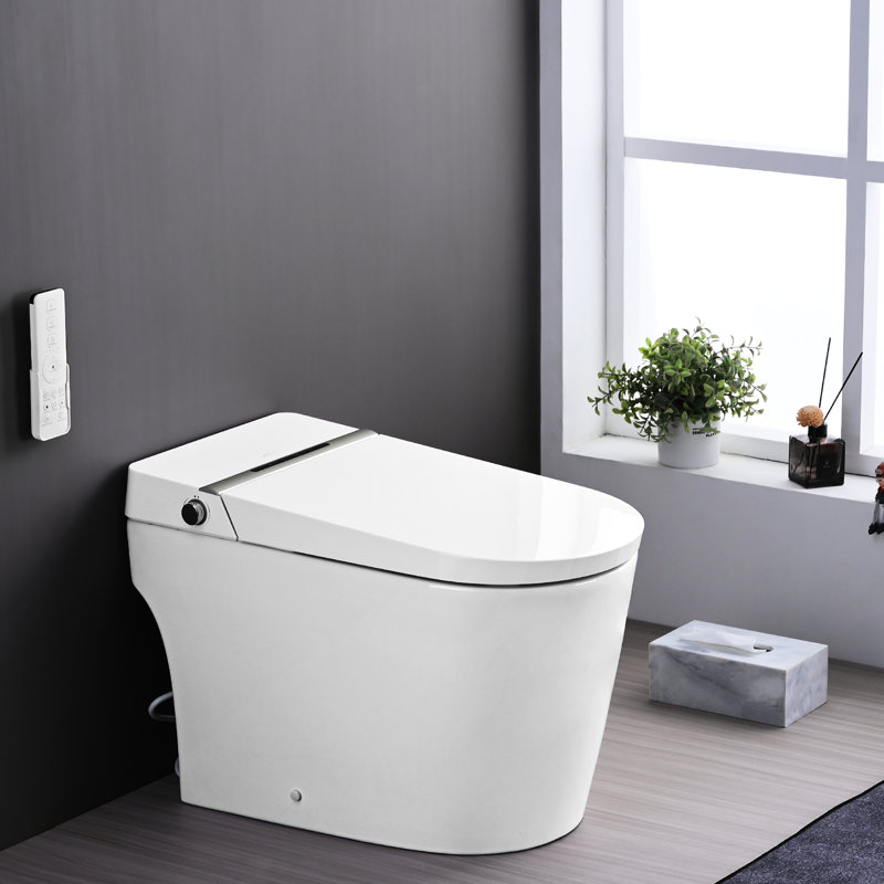 Toilette intelligente de nuit avec buse autonettoyante, siège chauffant, capteur de pied, télécommande, bidet à affichage à DEL,
