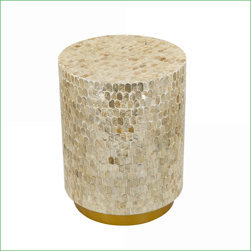 Tabouret d'appoint, finition cylindrique dorée et noire de 14 po x 14 po x 18 po pour le vestibule de salon | Or | Panneau de fibres à densité moyenne; Capiz