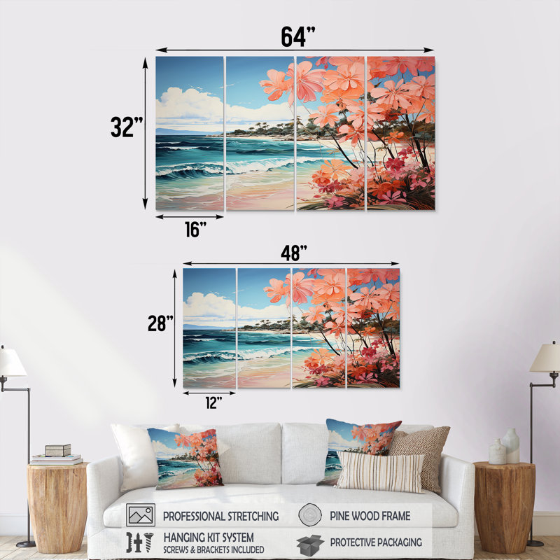 «Tropical Beach Escape IV - Coastal Tropical», art mural 4 pièces, H 28 po x l 48 po