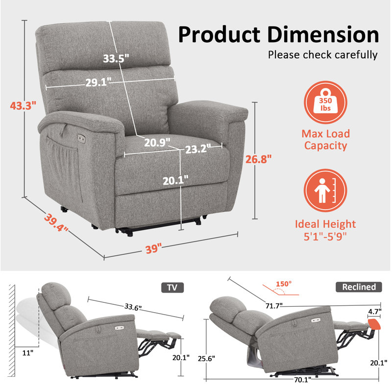 Fauteuil inclinable électrique avec massage par vibration, double chauffage et appui-tête réglable, Gris brume
