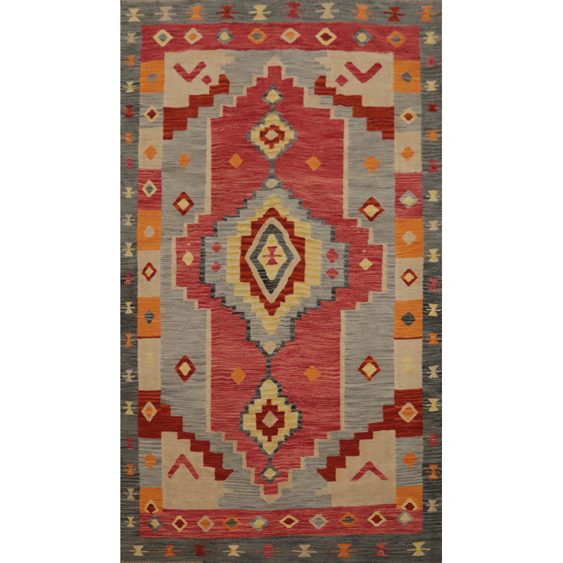 Tapis géométrique à tissage plat kilim 5 x 8