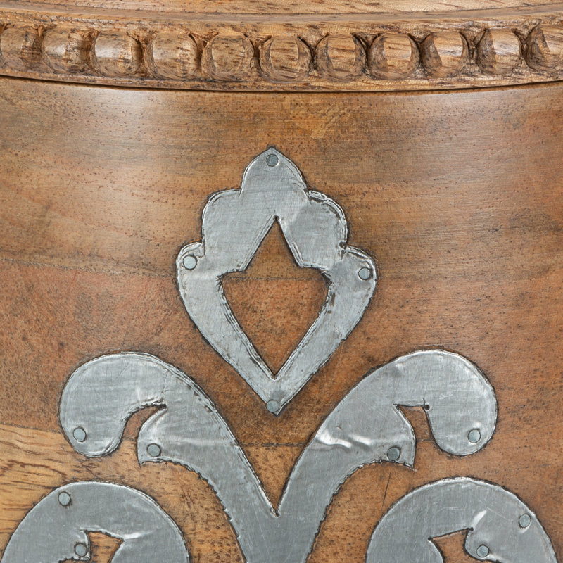 Petit pot en bois et en métal incrusté de la collection Heritage, H 12 po x l 7,5 po x P 7,5 po