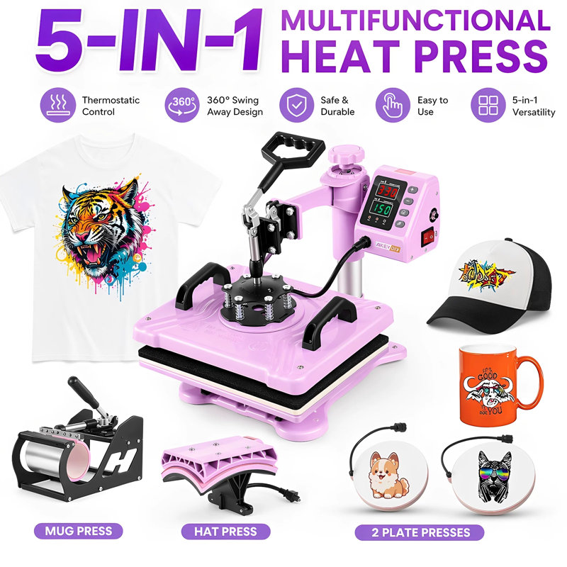 5 in 1 Heat Press Machine for t Shirts Professional Swing Away Heat Press Digital Combo 12" x 15" 360-degree Rotation Shirt Press Machine Sublimation