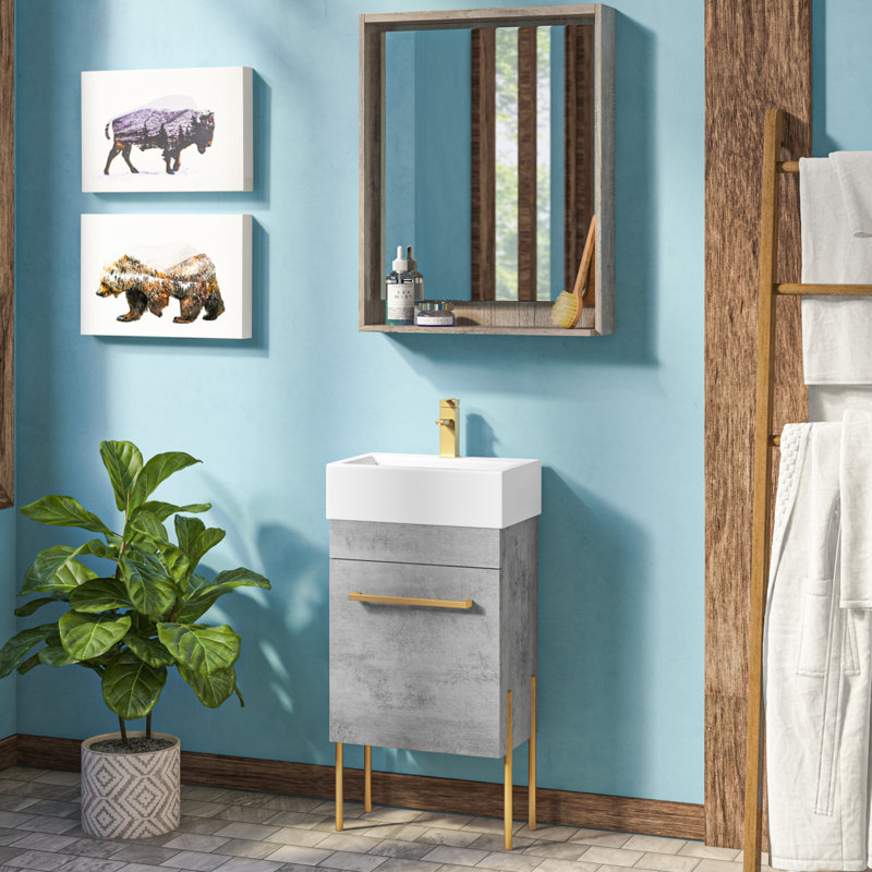 Meuble-lavabo simple 17 po Taft Avenue, Gray Marble, Laiton satiné