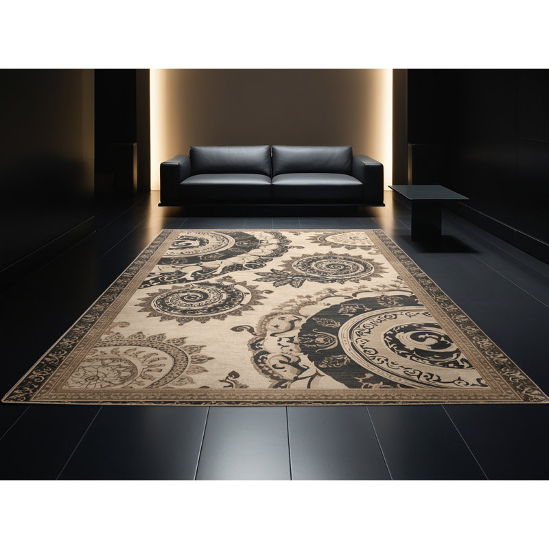 Soft Plush Bleeker Fibonacci Sequence Classic Oriental Area Rug in Beige – Beige Binding, 7x9