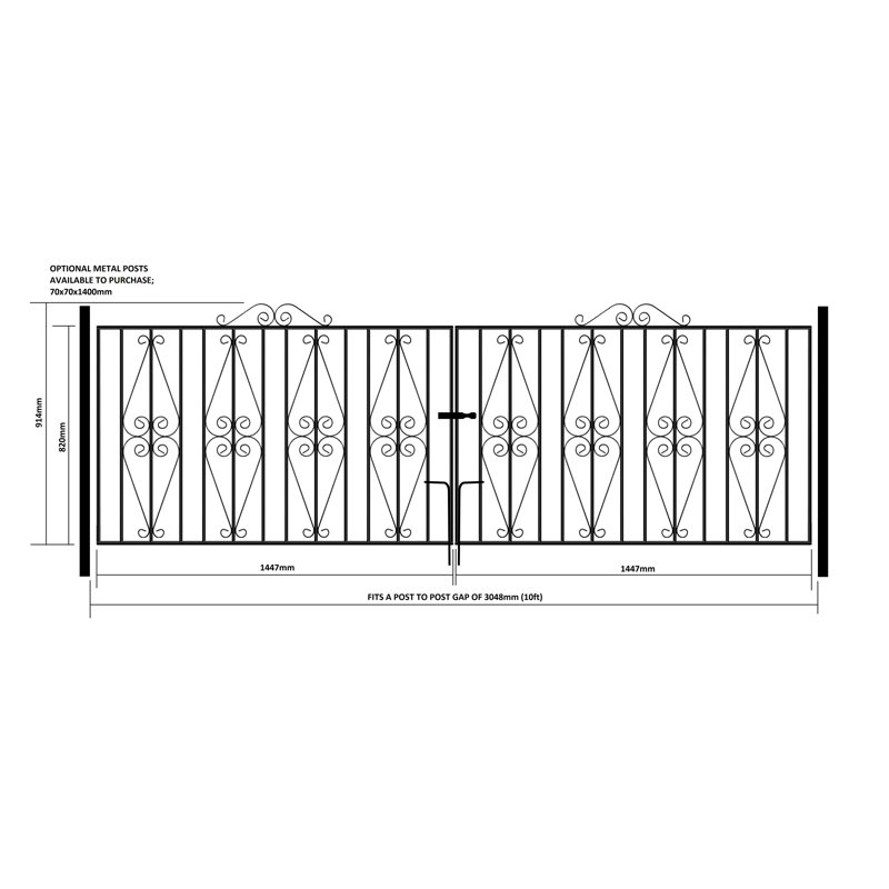 Brizendine Scroll Metal Driveway Garden Gate, 305cm W X 91cm H