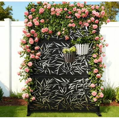 Metal Privacy Screen with Stand, Weather Resistant Outdoor Privacy Screen, Freestanding Outdoor Privacy Fence for Patio, Balcony or Deck - Bamboo Leaf by FLIZE