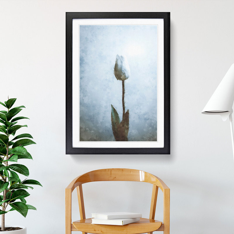 Solitary White Tulip Painting - Picture Frame Graphic Art, Black Framed, 45cm H x 33cm W x 2cm D