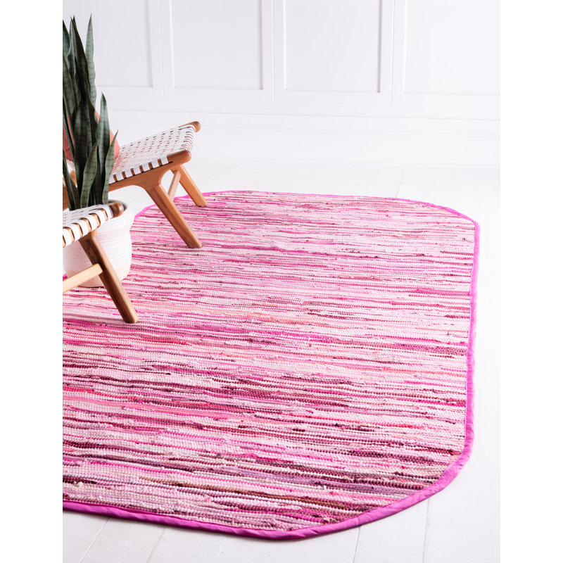 Pritchard Geometric Hand-Woven Cotton Area Rug, Pink, Rectangle 8' x 10'