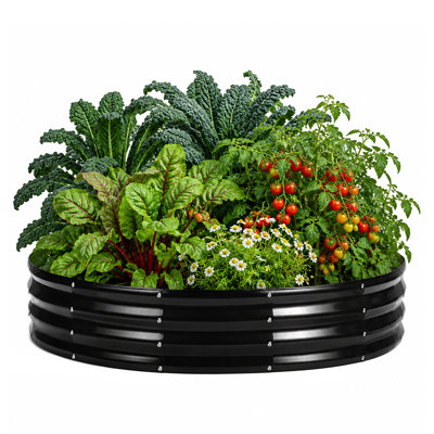 Grand lit de jardin surélevé rond en métal de 59 po, pot à fleurs circulaire en acier ondulé profond de 12 po pour les légumes, les herbes, les fleurs, le patio, la pelouse, la cour