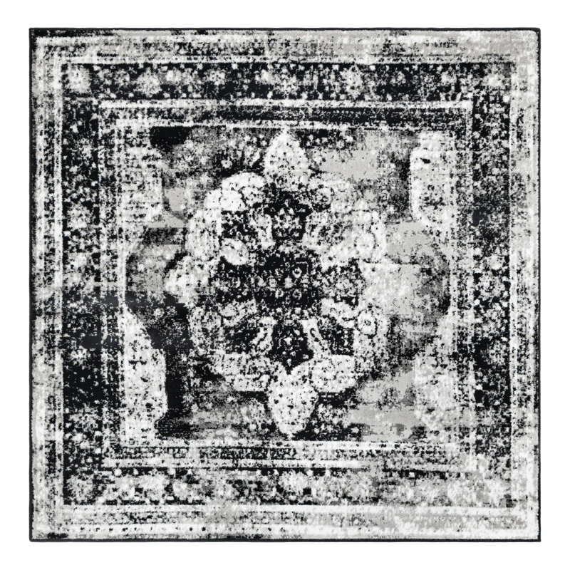 Brandt Oriental Area Rug, Square 5'3", Black 