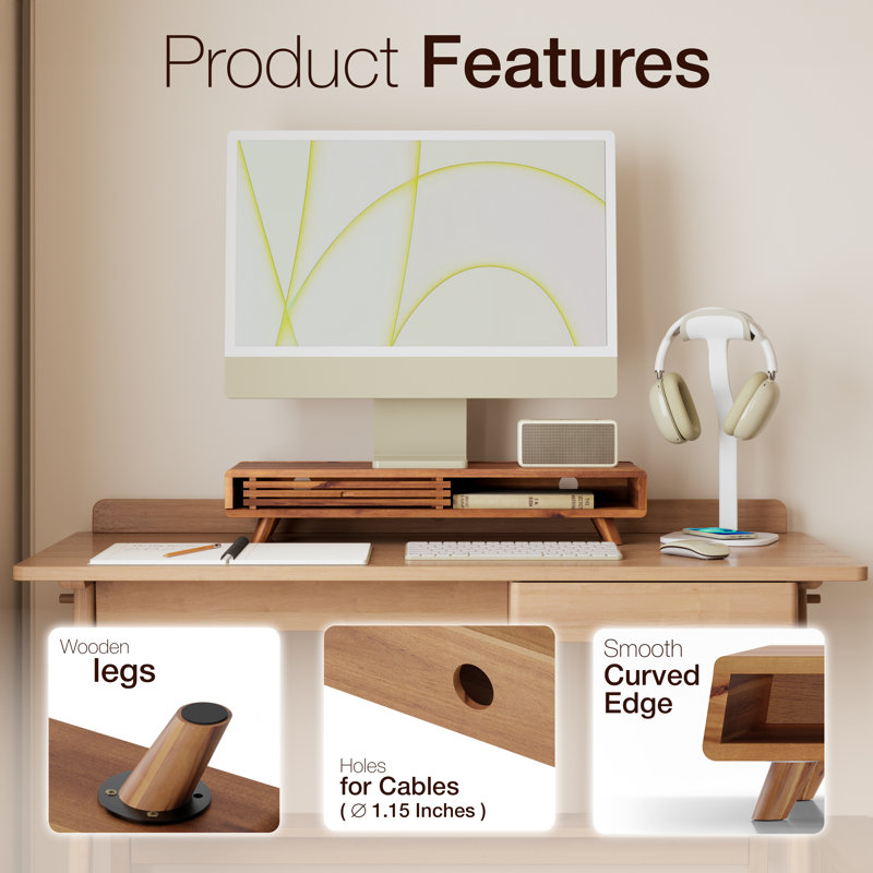 Corrigan Studio® Acacia Wood Monitor Stand with Sliding Door - Wooden ...