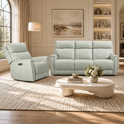 Top Grain Leather Dual Power Reclining Sofa Set with Zero Gravity Power Headrest and Built-In USB Port