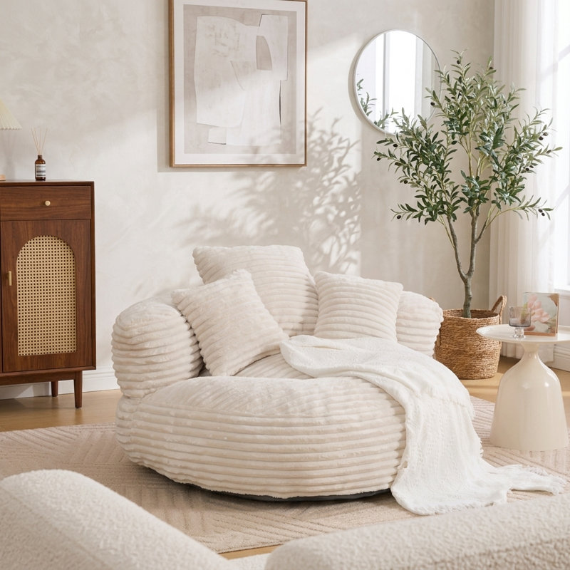 Oversized Corduroy Bean Bag Sofa with High-Back Design and Three Support Pillows