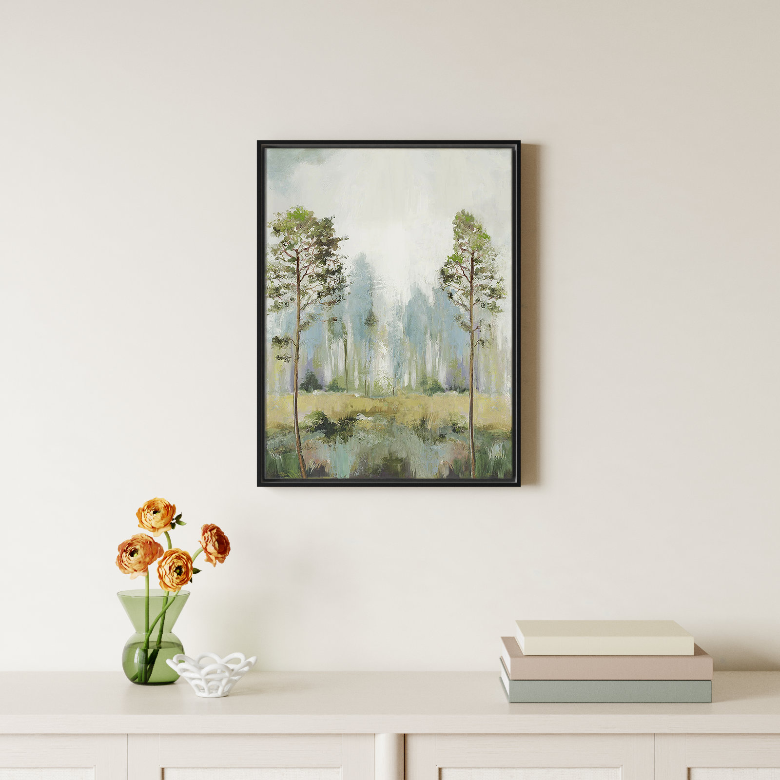 Teton "Tall Green Trees II" Print by Allison Pearce, 25.5" H x 19.5" W, Black