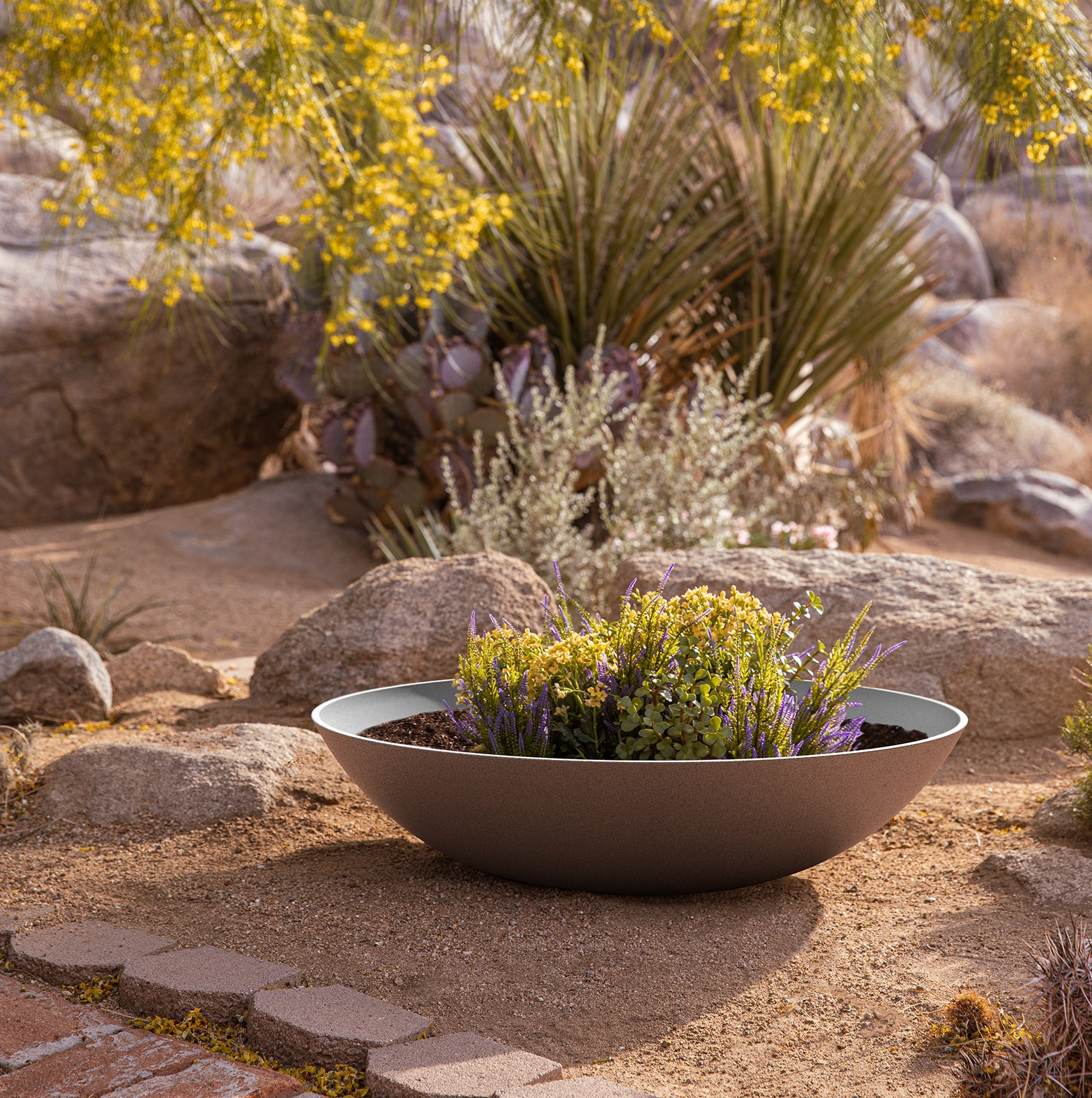 Pure Series Lane Bowl Planter, 6" H x 24" W x 24" D, Charcoal, Set of 1