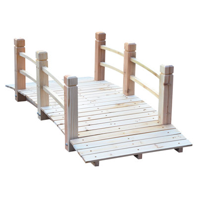 60" Long Garden Bridge In Natural Fir Wood, 26.5" Wide X 19" High, With Decorative Side 60"X26.5"X19" Wood Link Bridge, Enhance Your Decor