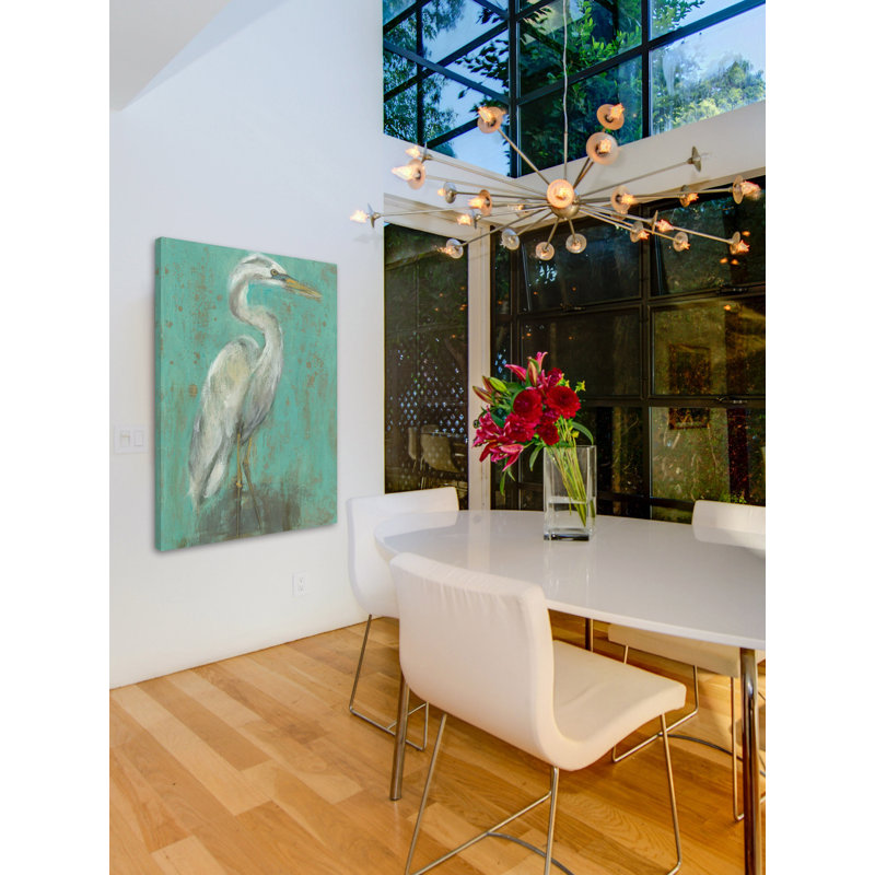 Seaspray Heron Turquoise Canvas Painting, 30" x 20"