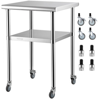 Stainless Steel Prep Table, 24 x 24 x 36 Inch, 600lbs Load Capacity Heavy Duty