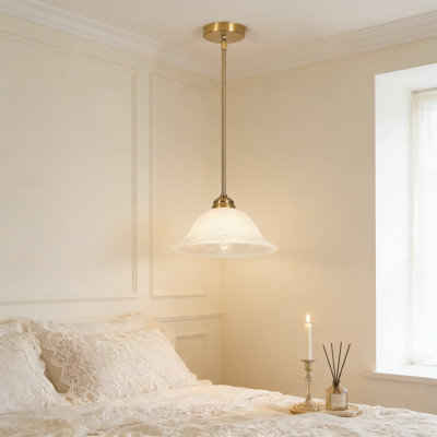 Alabaster Glass Pendant Light Fixture With Adjustable Hanging Rod For Kitchen Island, Dining Room, And Bar