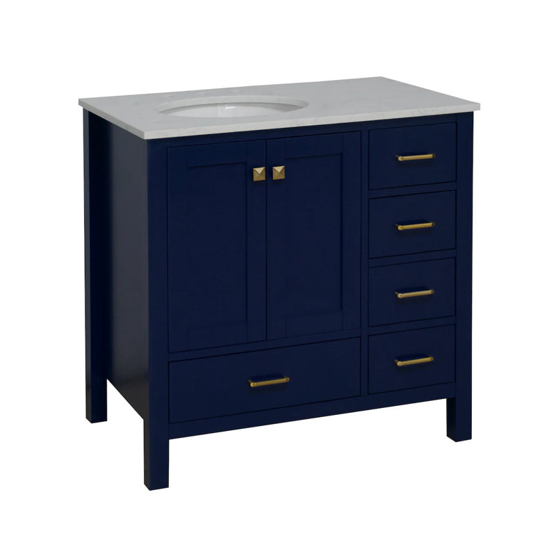 Ensemble de meuble-lavabo simple 36 po Claudett, Bleu royal, Carrara d'ingénierie