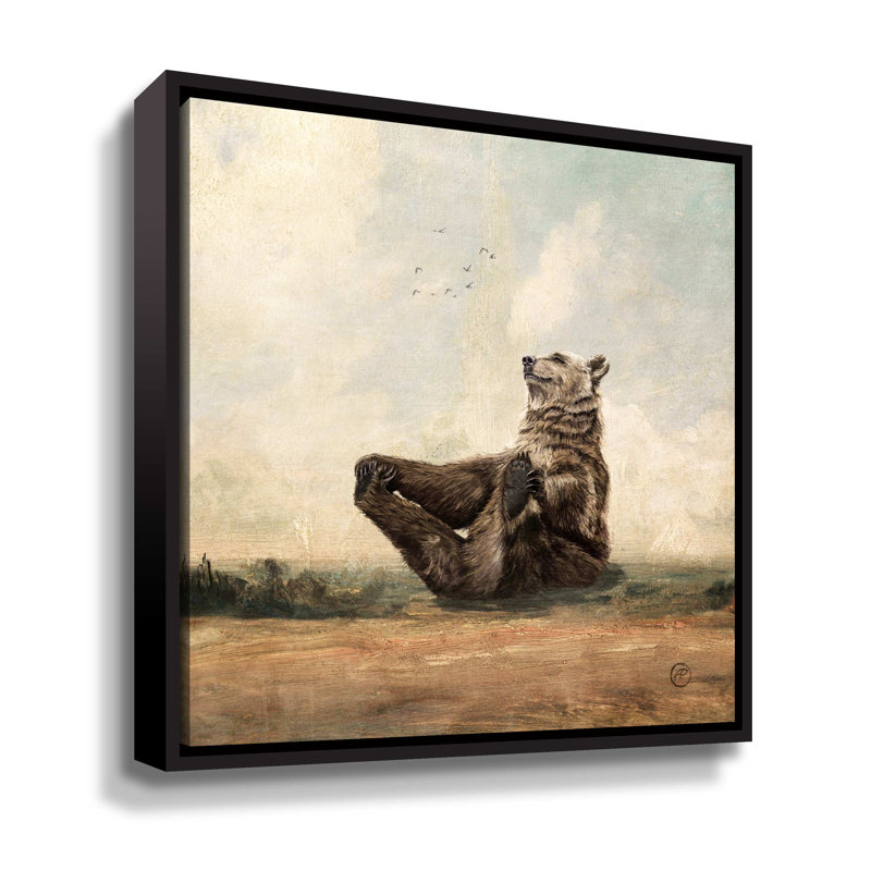 " Yo The Yoga Bear ", Black Framed Canvas, 10" H x 10" W x 2" D
