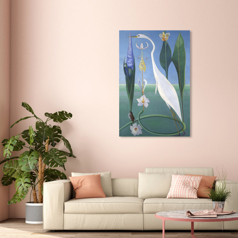 Oiseau dans un jardin - Peinture, Toile tendue, H 54 po x l 36 po