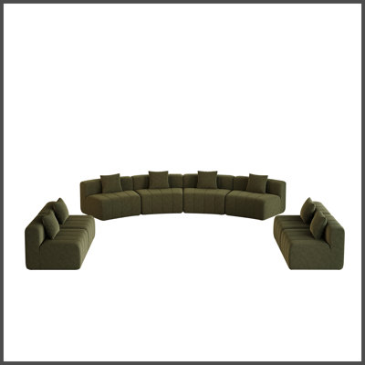 Quatre sièges courbés et quatre sièges simples, canapé modulaire incurvé Chenillle avec 8 coussins, canapé modulaire incurvé modulaire