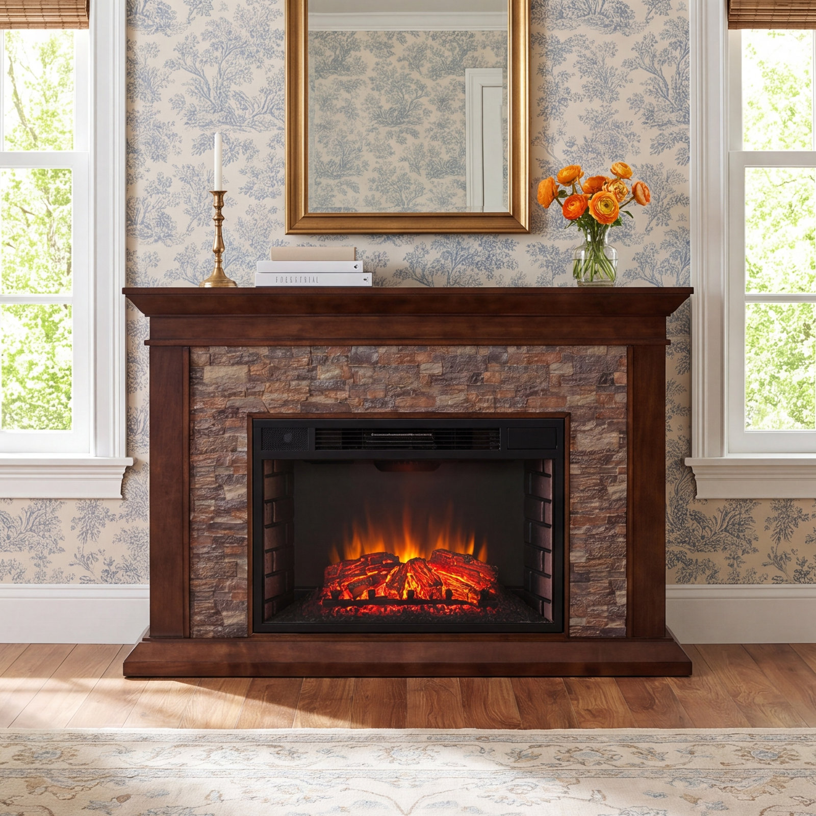 Coletta Electric Fireplace, Whiskey Maple
