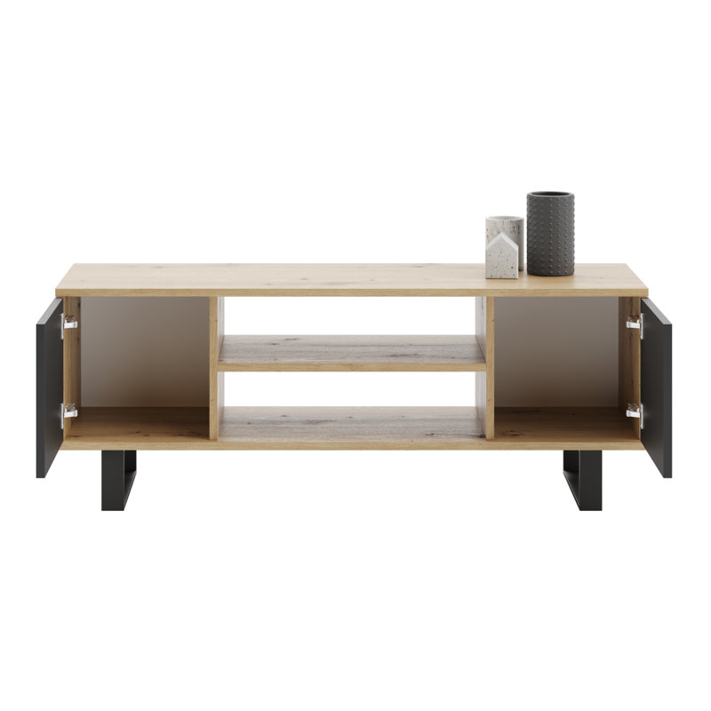 TV Stand for TVs up to 55", Oak Wood/Black