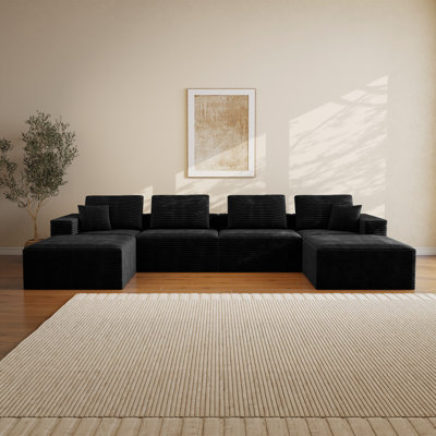 Canapé modulaire à compression en U avec chaise en velours côtelé 141,7 po Abdou, noir