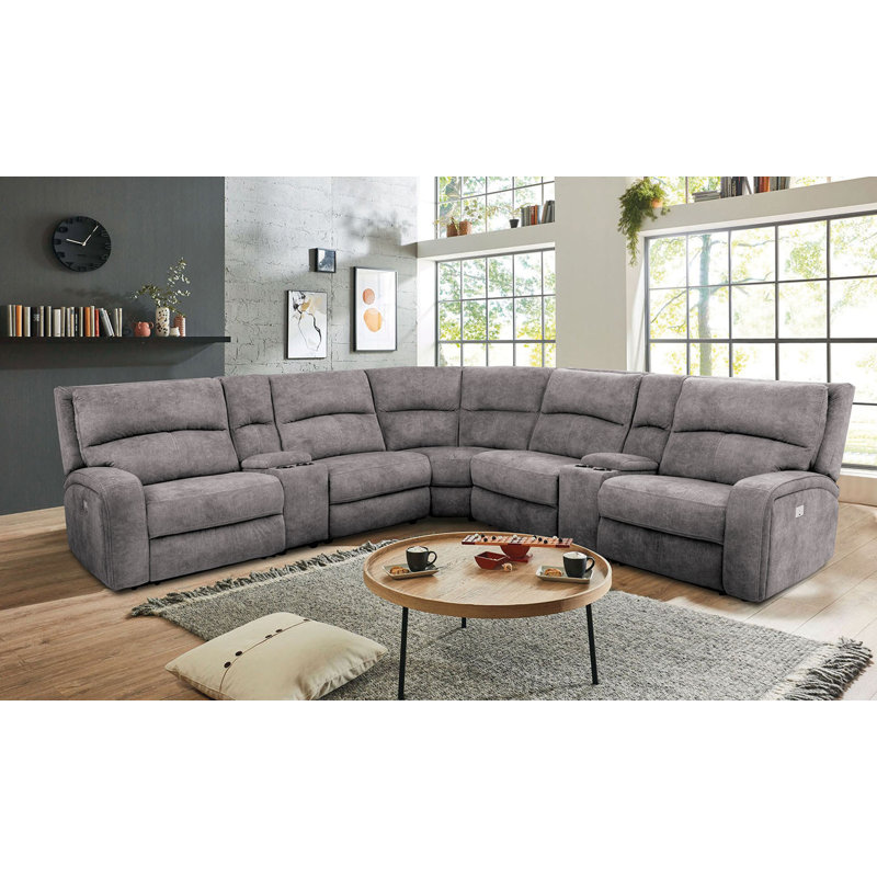 129.4" W Transitional Power Sectional, Light Gray