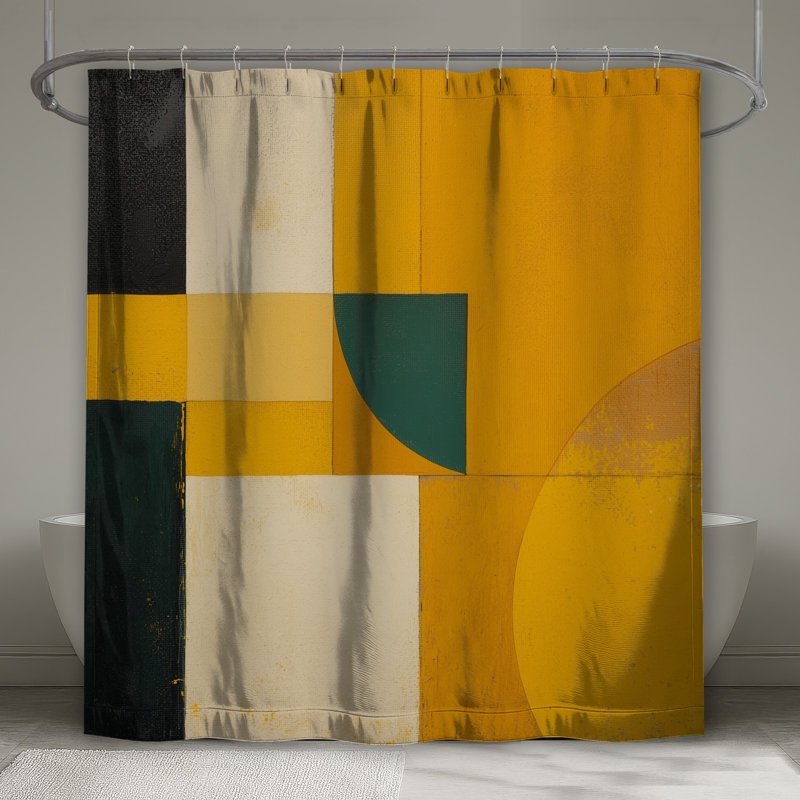 Rideaux de douche à motif géométrique abstrait jaune, 70 po l x 72 po H
